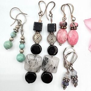 Gemstone Earring Lot 4 Pair Rutilated Quartz Some Silver Some Untested Boho